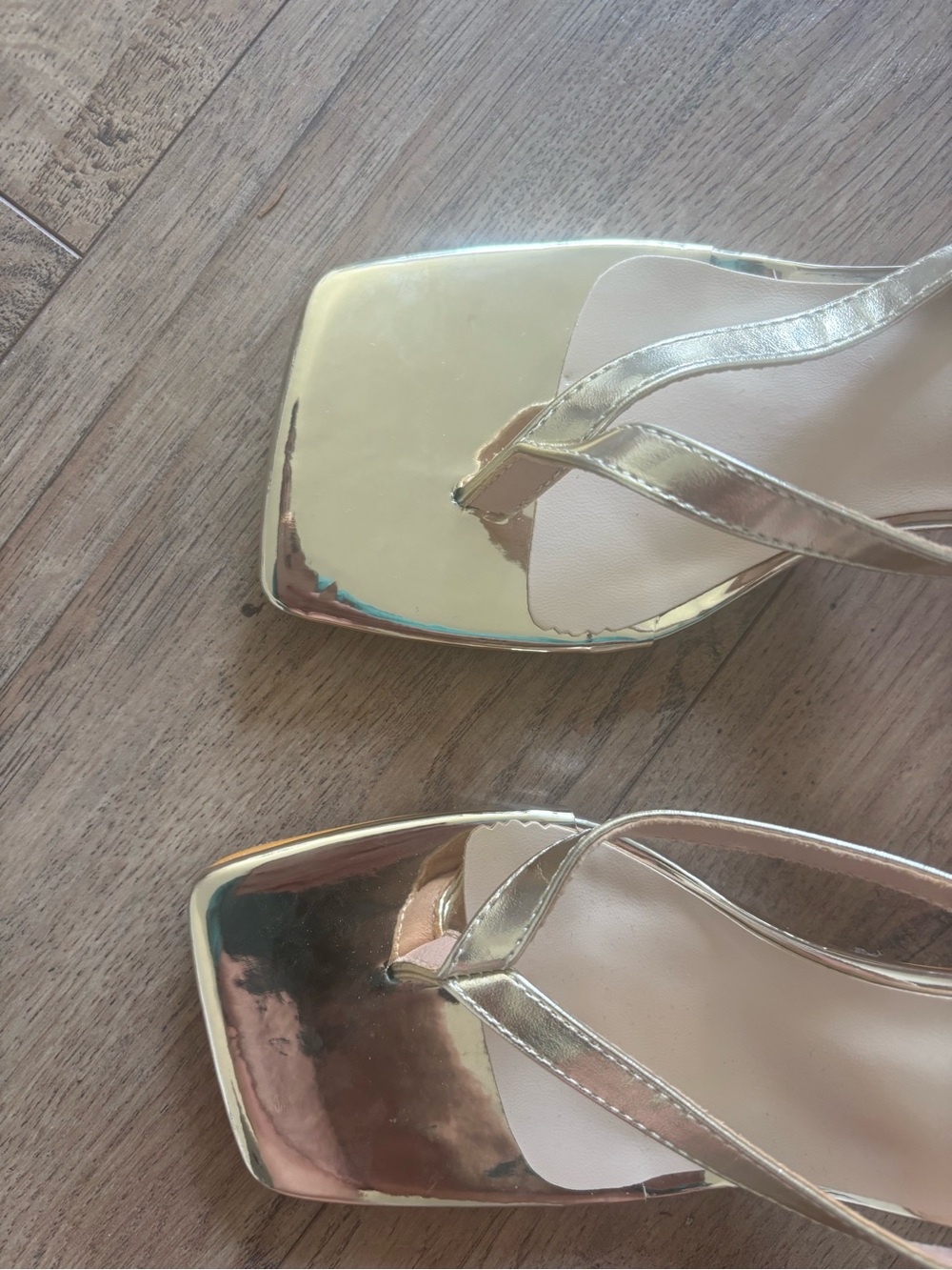 Gold Square-Toe Women's Heeled Flip Flop / Thong Sandals